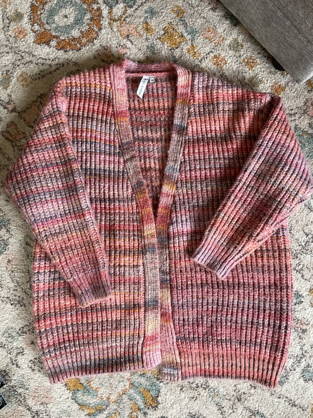 grace and karma chunky knit cardigan ; Cozy Multicolor Ribbed Knit Cardigan